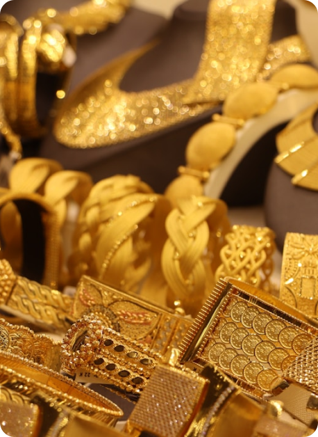 Gold bracelets and jewelry display